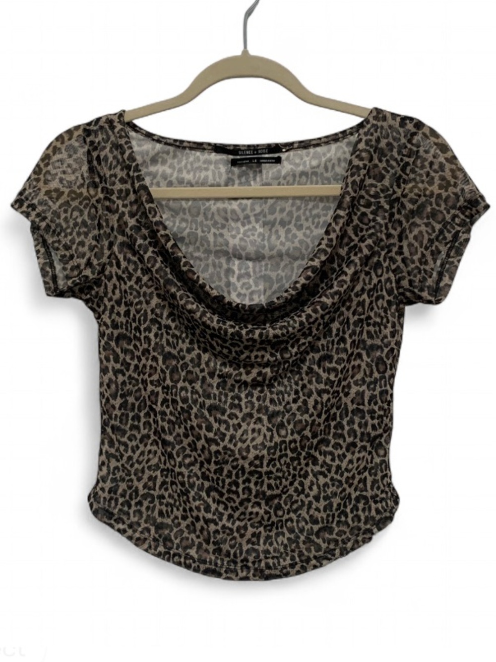 silence + noise Brown Leopard Print Cowl Neck Short Sleeve Top